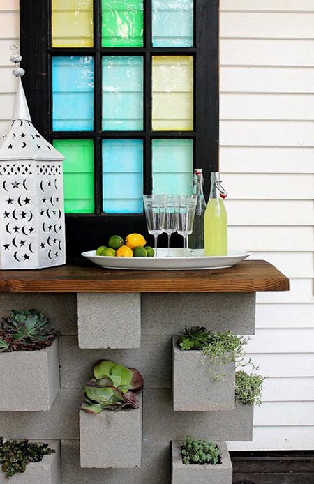 Cinder Block Planters and Outdoor Bar