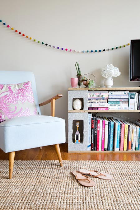 Cinder block bookshelf