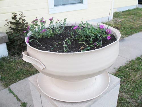 Tire Planters With Cinder Block Plinth