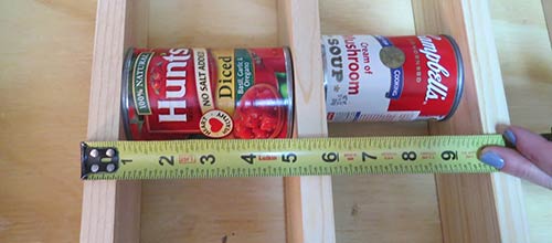 figure out width of cans and boards we would use for our vertical separators.