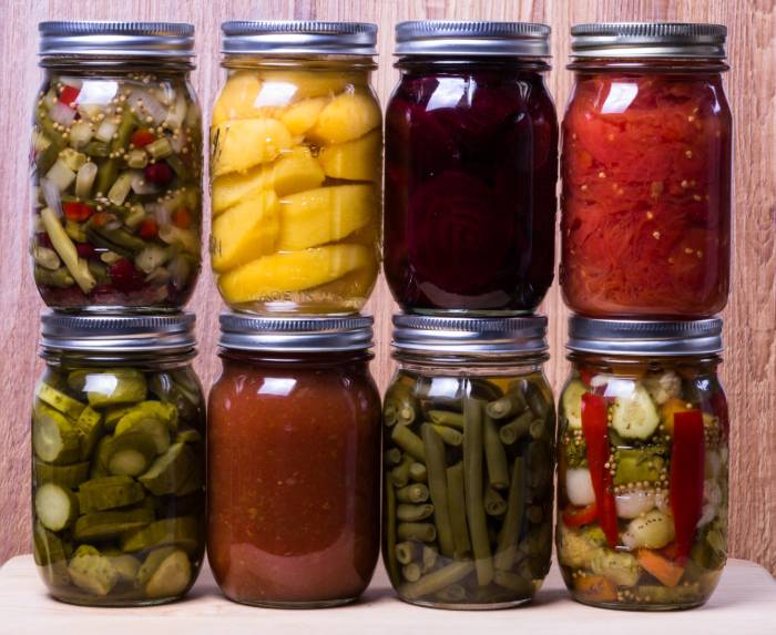 Display of fresh homemade vegetables and fruits
