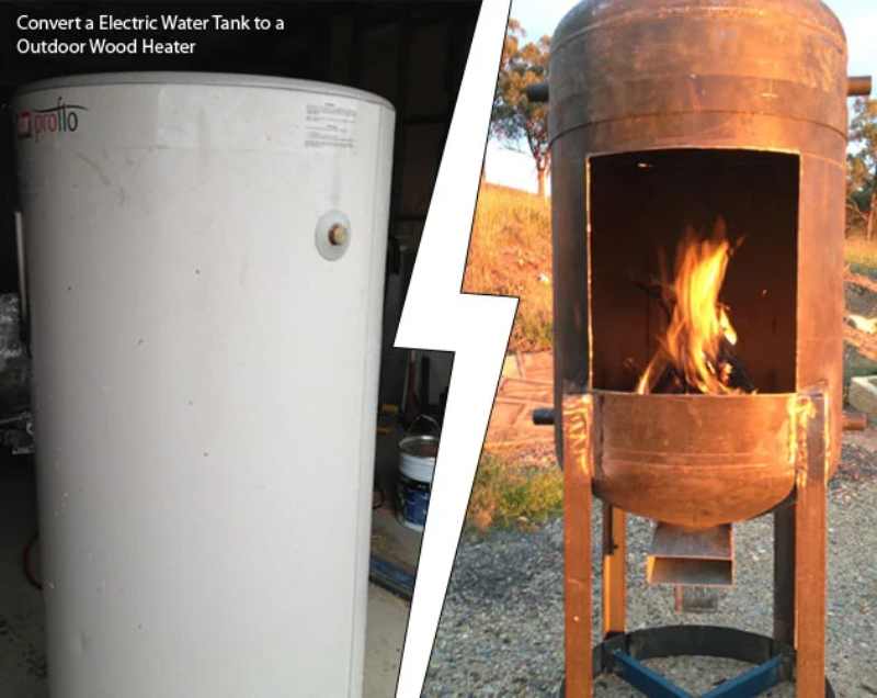 Convert an Electric Water Tank to an Outdoor Wood Heater