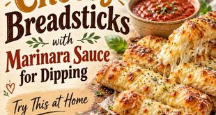 Homemade Cheesy Breadsticks with Marinara Sauce for Dipping