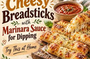 Homemade Cheesy Breadsticks with Marinara Sauce for Dipping